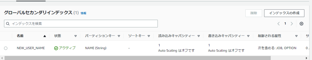 マネジメントコンソールでGSIの更新ができていることを確認できる