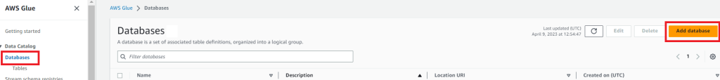 マネジメントコンソールからGlueのDatabaseを作成する手順１