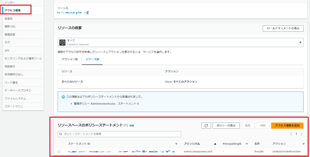 Lambdaリソースベースのポリシー説明