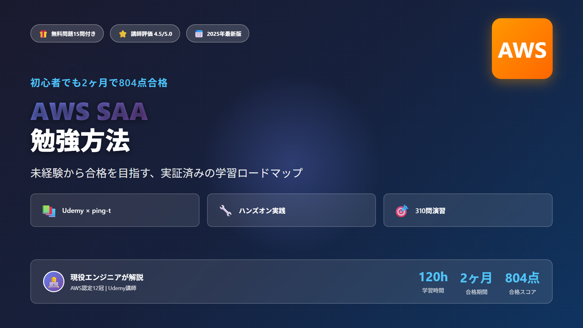 【無料問題15問付き】AWS SAA勉強方法|初心者が2ヶ月で804点合格【2025年最新版】サムネイル