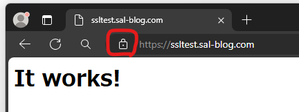 SSL接続で「It works!」が確認できる