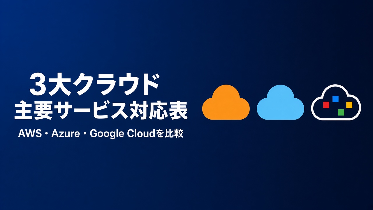 3大クラウド AWS Azure Google Cloud の主要サービス対応表
