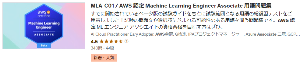 MLA / AWS 認定 Machine Learning Engineer Associate 用語問題集 サムネイル