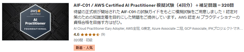 AIF-C01 / AWS Certified AI Practitioner 模擬試験（4回分）＋補足問題＝320問 詳細