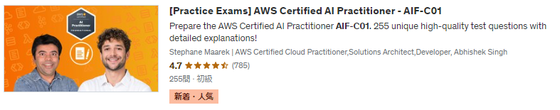 [Practice Exams] AWS Certified AI Practitioner - AIF-C01詳細