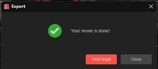 「Your movie is done!」と表示されれば書き出し完了です