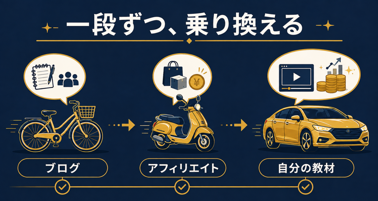ブログ→アフィリ→Udemyへ乗り物を乗り換える
