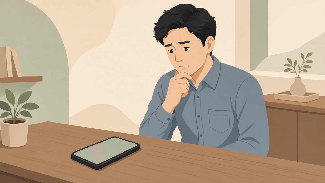画面に緑がかった色むらとピンクの縦線が出たスマートフォン